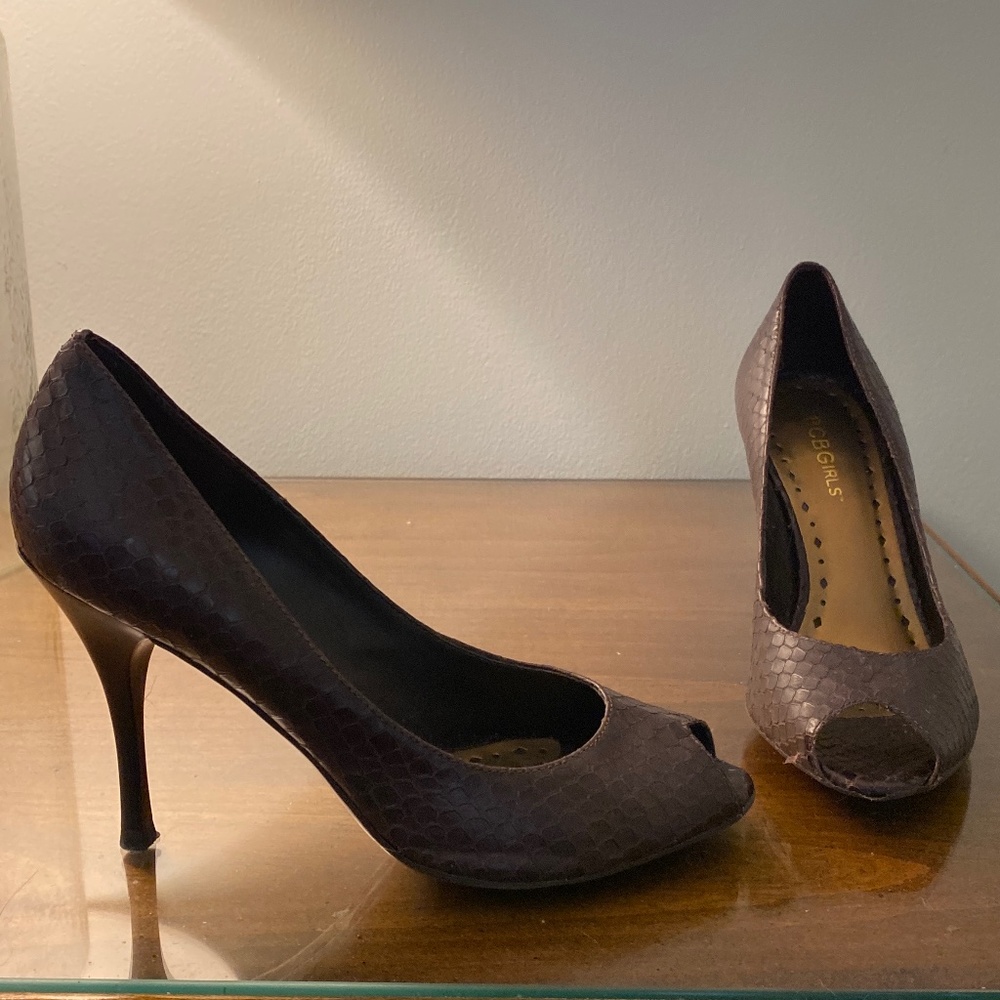 BCBGirls brown textured peep toed high heels